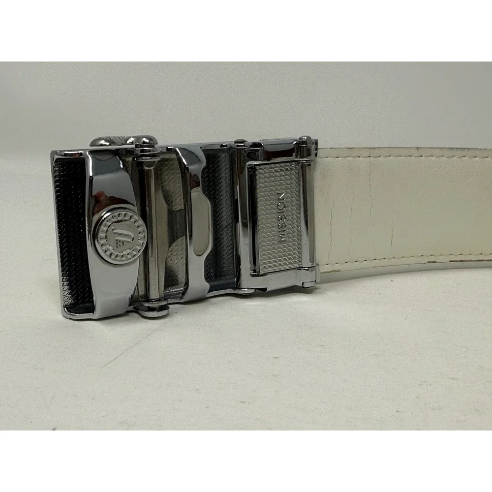 Mission Belt Mens White Leather Ratchet Belt Silver Buckle B140 40